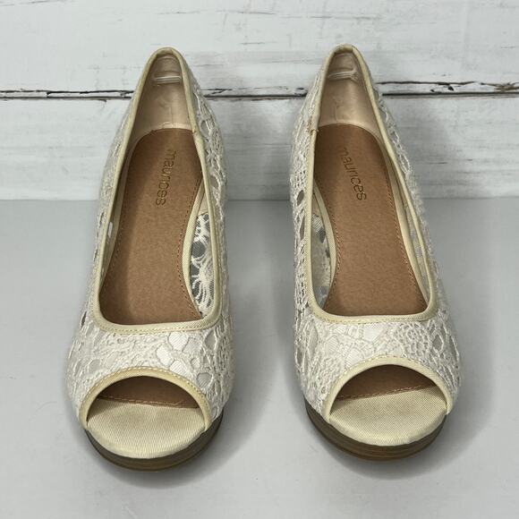 Maurices Mindy Floral Lace Peep Toe Wedge Heels Shoe Size 10 - Picture 10 of 10